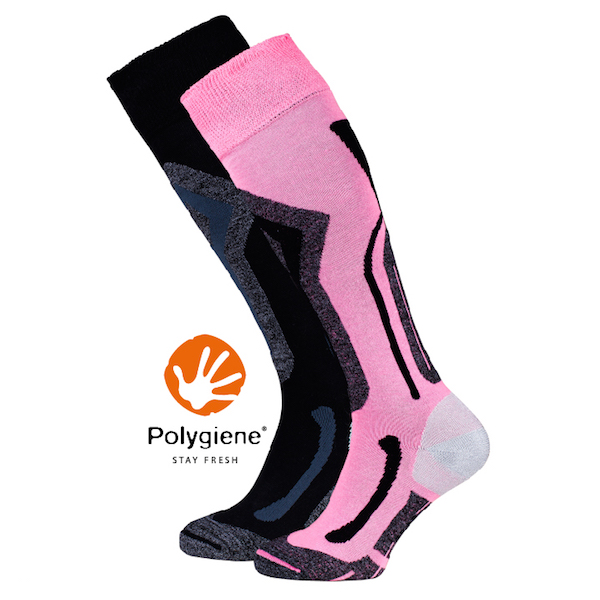 Falcon ski socks ladies 2 pack black and pink anti sweat