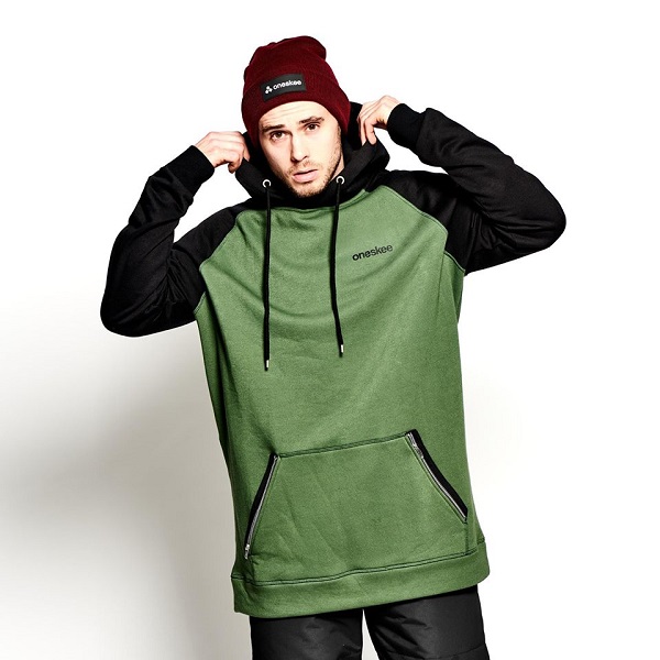 Oneskee waterdichte wintersport hoodie groen zwart