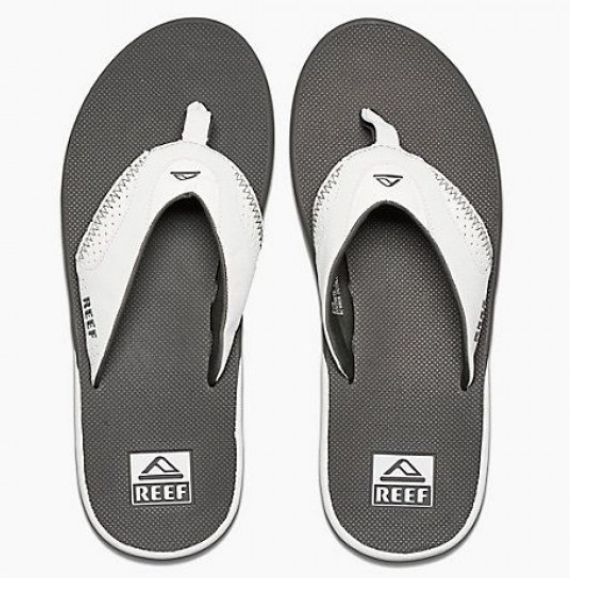Reef Leather Fanning Heren Slippers Grey White met flesopener