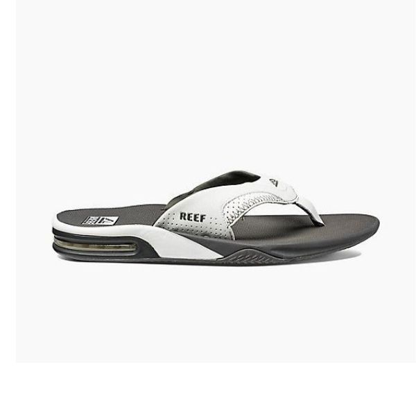 Reef Leather Fanning Heren Slippers Grey White met flesopener