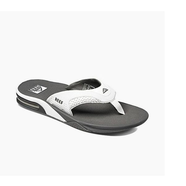 Reef Leather Fanning Heren Slippers Grey White met flesopener
